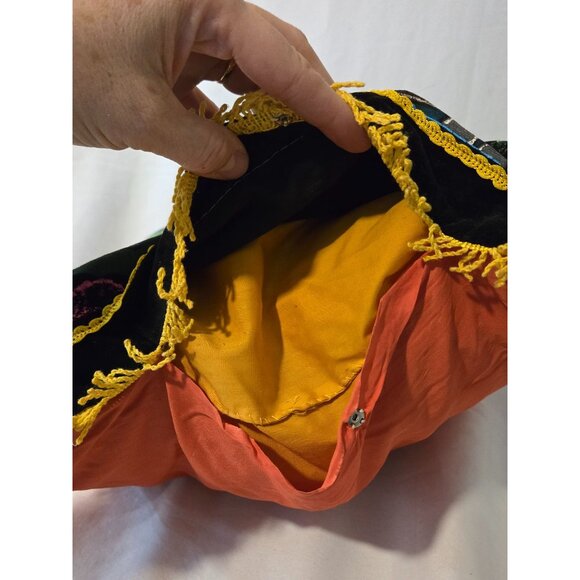 VTG Velvet Japanese Souvenir Pillow With Fringe Map Retro 70's Bohemian - Picture 8 of 9